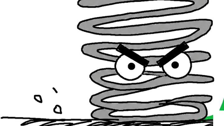 The spring, fully compressed, holding the line